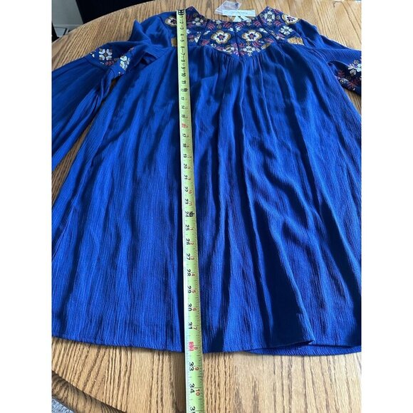 Blue Rain Francesca's Bohemian Embroidered Mini Dress Blue NWT Size S A-line - Picture 7 of 11